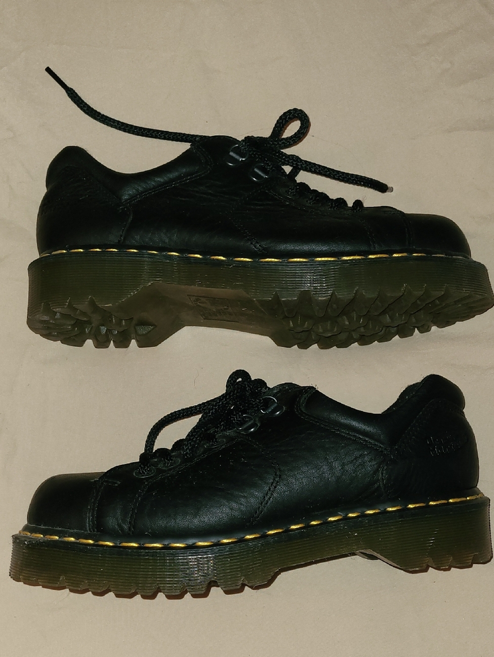 NWOT Dr. Martens Black Leather Lace-Up Shoes with Yellow Stitching - Picture 3 of 9